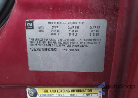 2009 Chevrolet Malibu Ltz из США, поврежденный, VIN 1G1ZK57799F227532